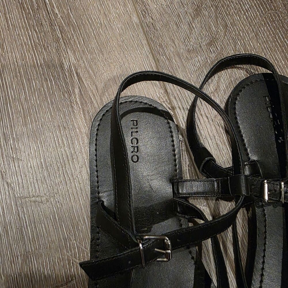 Pilcro x Anthropologie Leather Black Slingback Thong Sandals Flat Size 40 US 9 - Picture 2 of 4